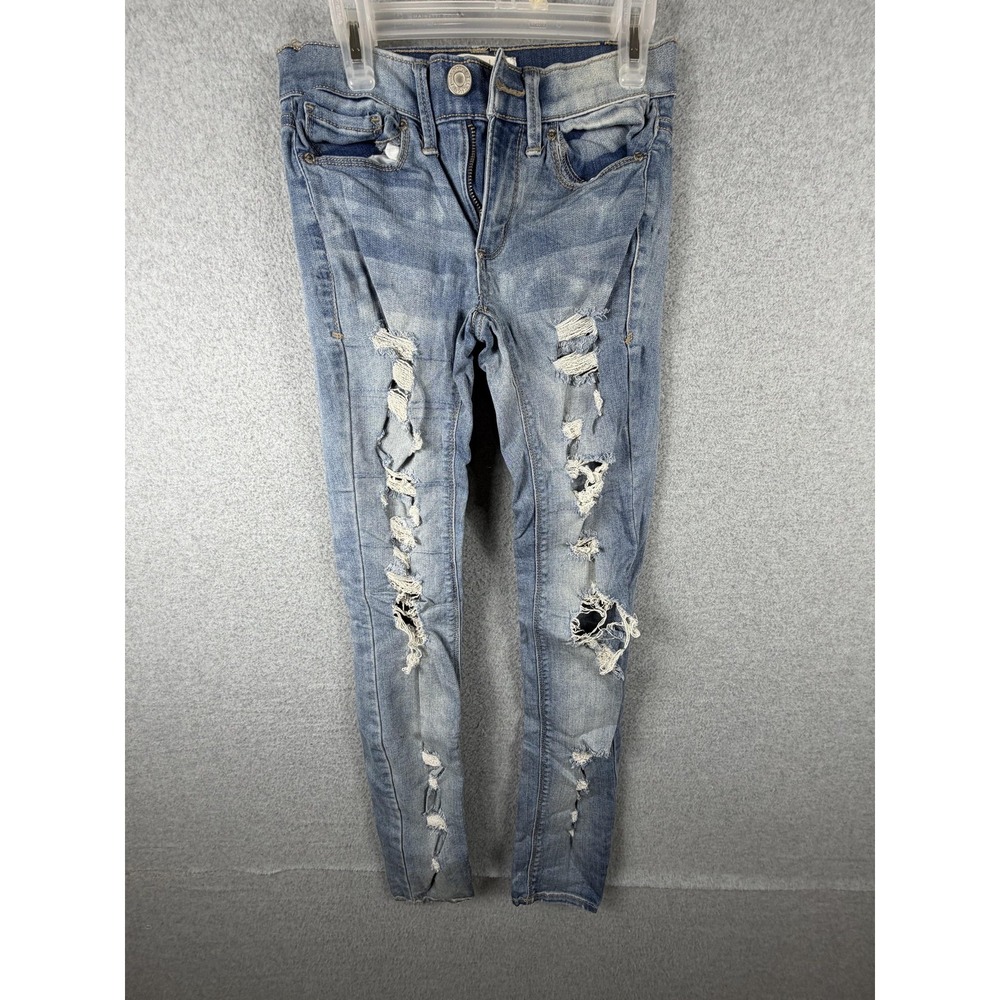 Mudd Jeans Womens 0 Light Wash Blue Low Rise Skinny Distressed Ripped Denim